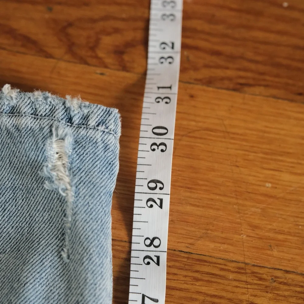 RtA Kallan Straight Leg‎ Jeans Womens Light Blue Distressed Silk Boxer Waist 28